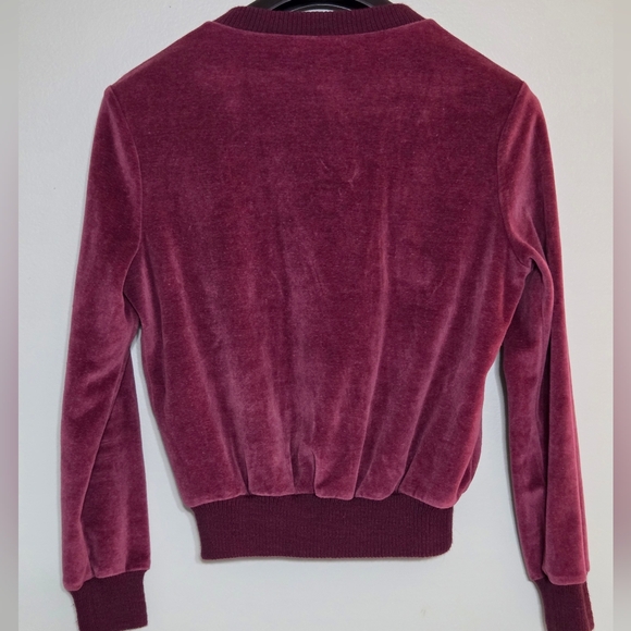 *Vintage* Maroon Vneck Velour Cropped Long Sleeve Sweater -size small - Picture 2 of 6